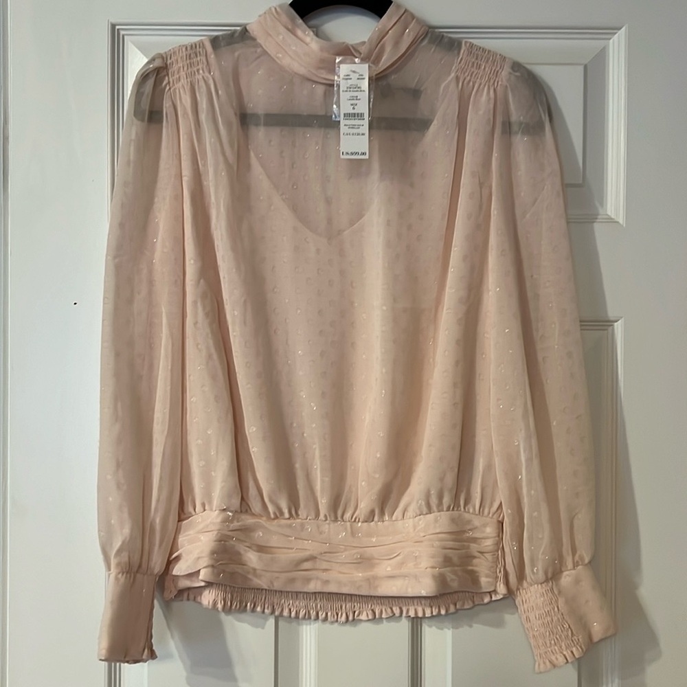 NWT White House Black Market Long Sleeve, Mock Neck Blouse; Camelia Blush color